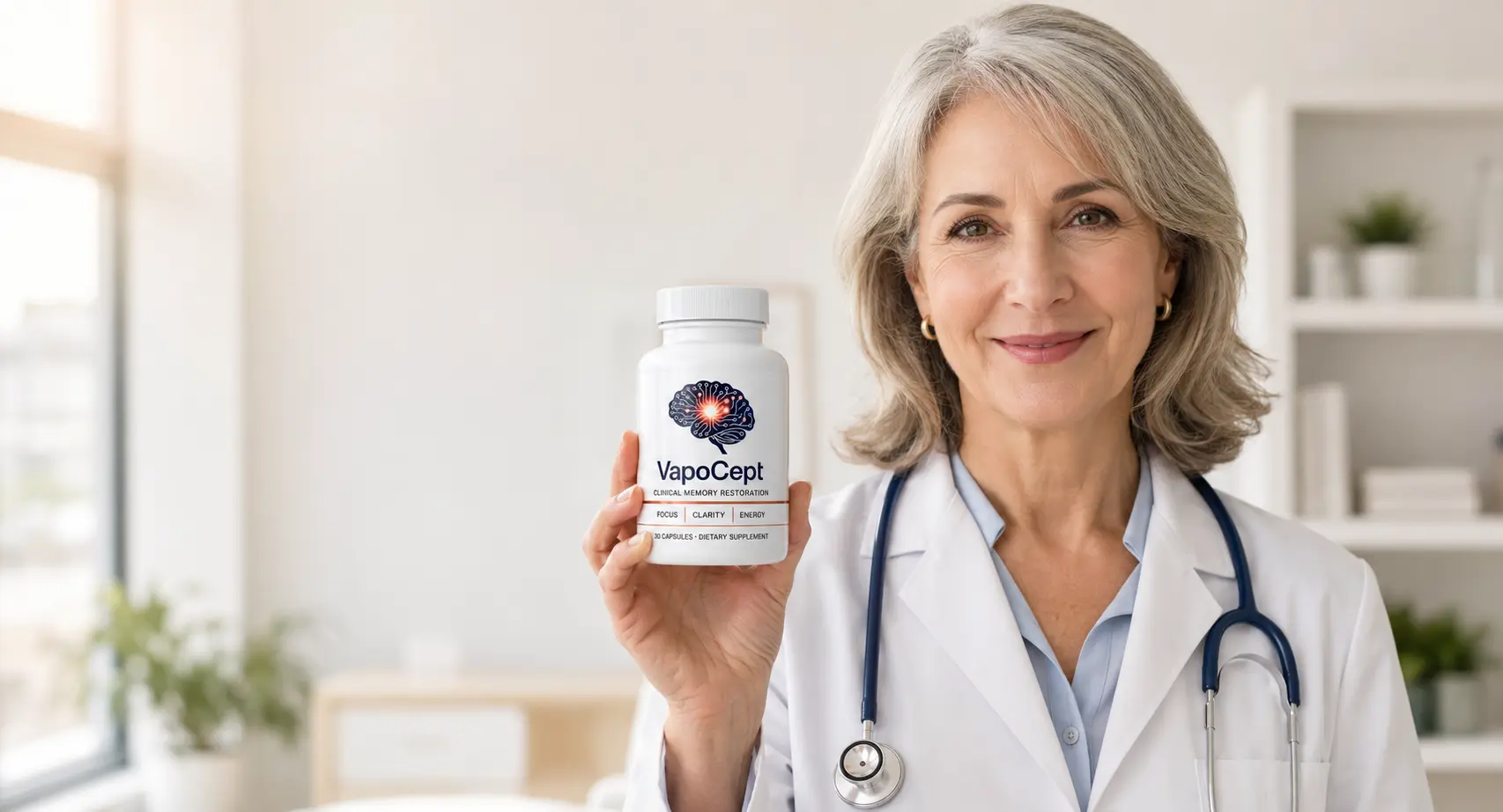 Healthcare professional holding a bottle of VapoCept